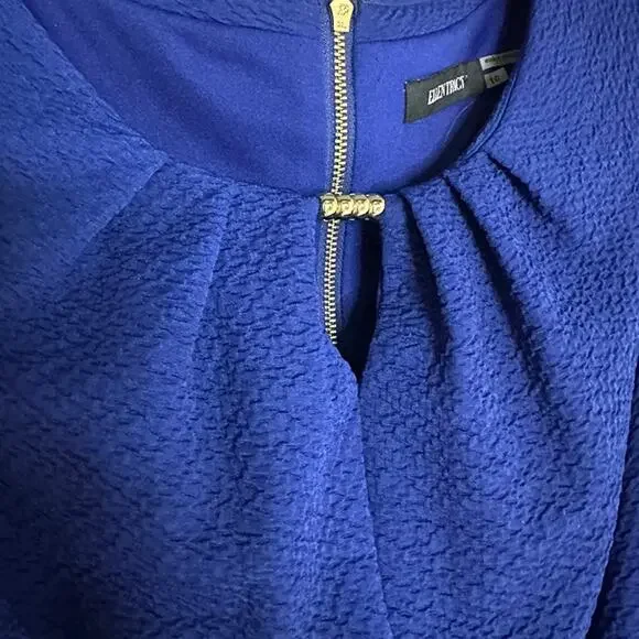 ELLEN TRACY Royal Blue Sleeveless Gold Trim Zipper Dress - Size 10 - Picture 3 of 12